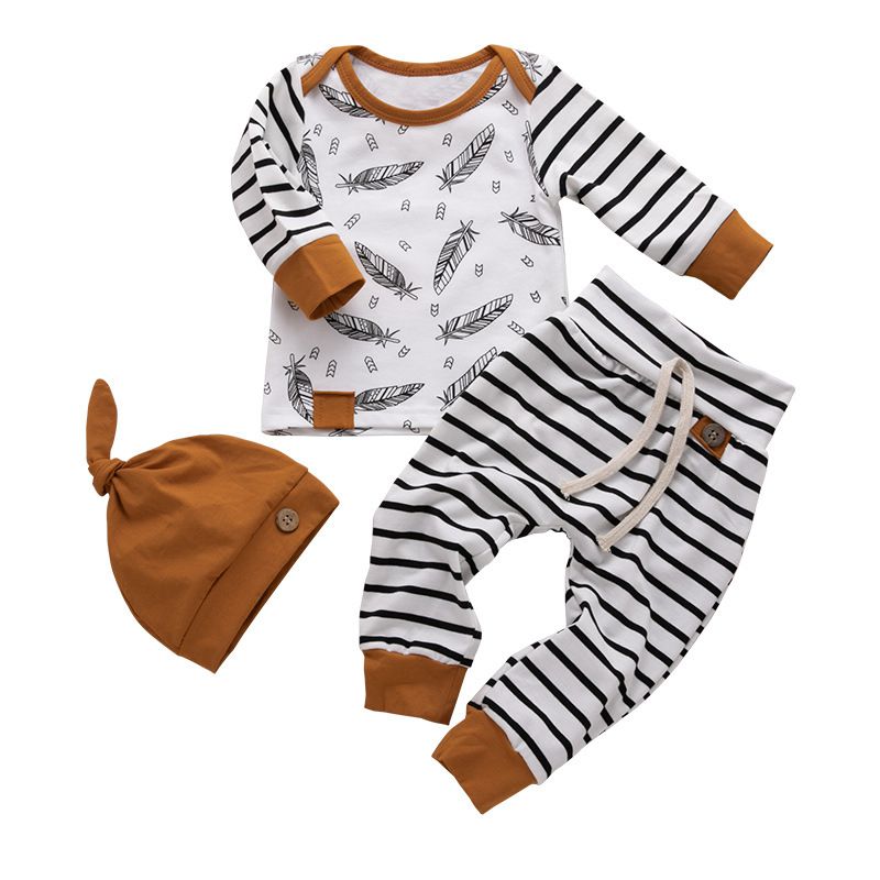 MUQGEW Winter Baby Newborn Baby Boy Girl Clothes Feather T shirt Tops Striped Pants Clothes Outfits Set vetement enfant fille