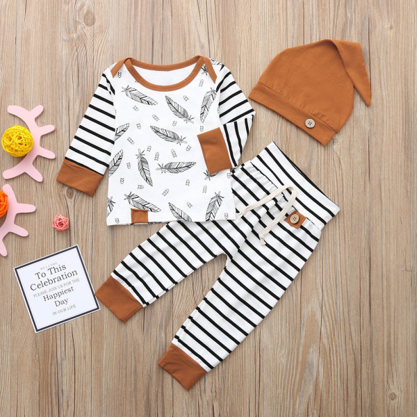 MUQGEW Winter Baby Newborn Baby Boy Girl Clothes Feather T shirt Tops Striped Pants Clothes Outfits Set vetement enfant fille