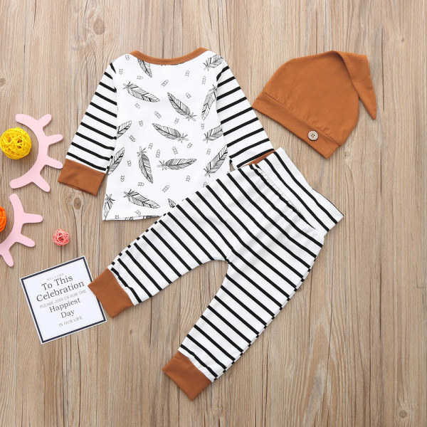 MUQGEW Winter Baby Newborn Baby Boy Girl Clothes Feather T shirt Tops Striped Pants Clothes Outfits Set vetement enfant fille