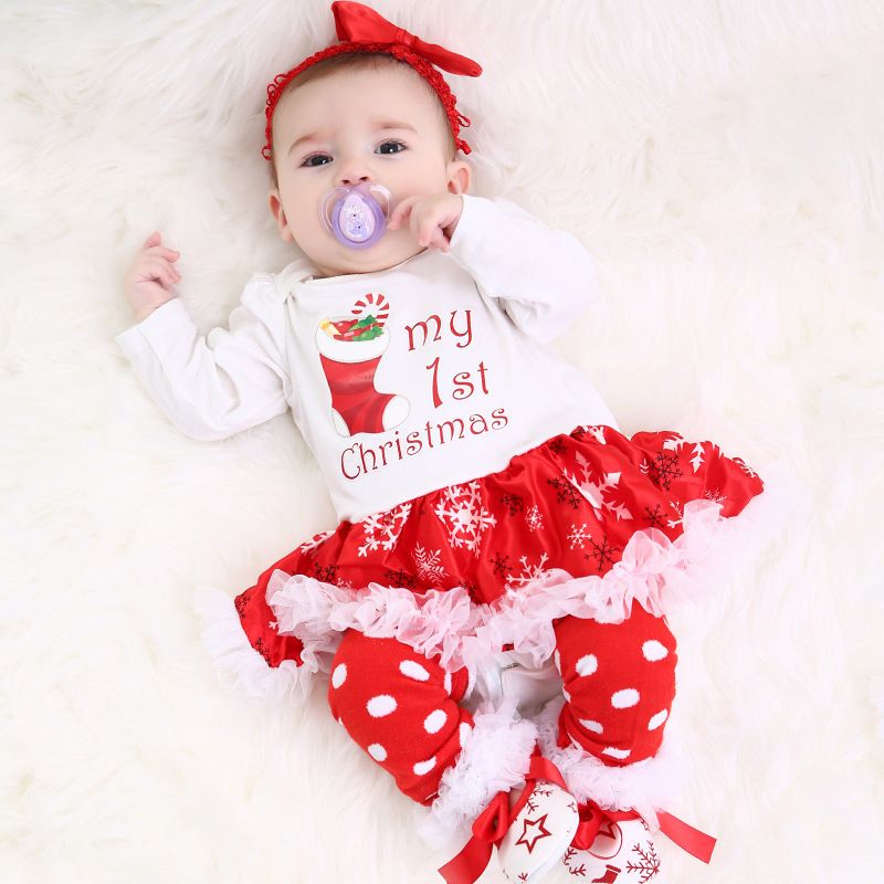 Christmas Baby Girl Clothes Newborn Baby Outfits My First Christmas Girl Dress Roupa Baby Tutu Rompers Infant Lace 4pcs Clothing