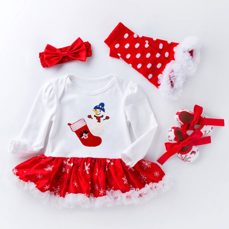Christmas Baby Girl Clothes Newborn Baby Outfits My First Christmas Girl Dress Roupa Baby Tutu Rompers Infant Lace 4pcs Clothing