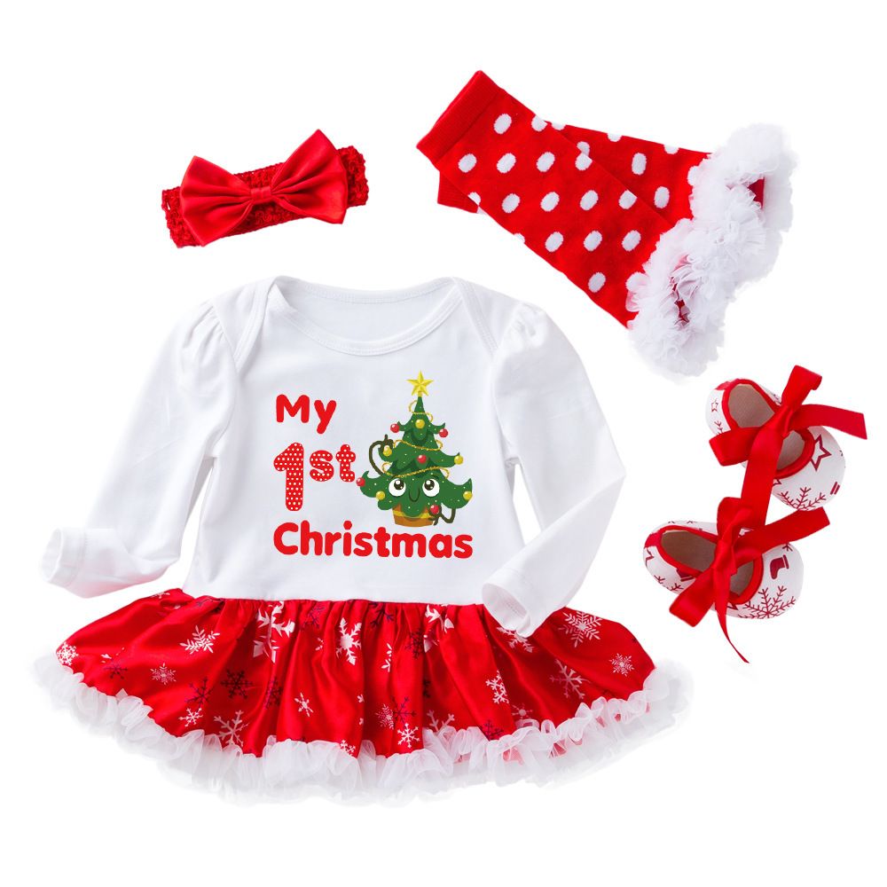 Christmas Baby Girl Clothes Newborn Baby Outfits My First Christmas Girl Dress Roupa Baby Tutu Rompers Infant Lace 4pcs Clothing