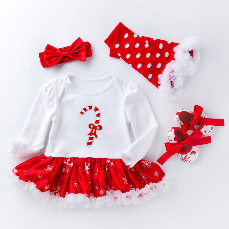 Christmas Baby Girl Clothes Newborn Baby Outfits My First Christmas Girl Dress Roupa Baby Tutu Rompers Infant Lace 4pcs Clothing