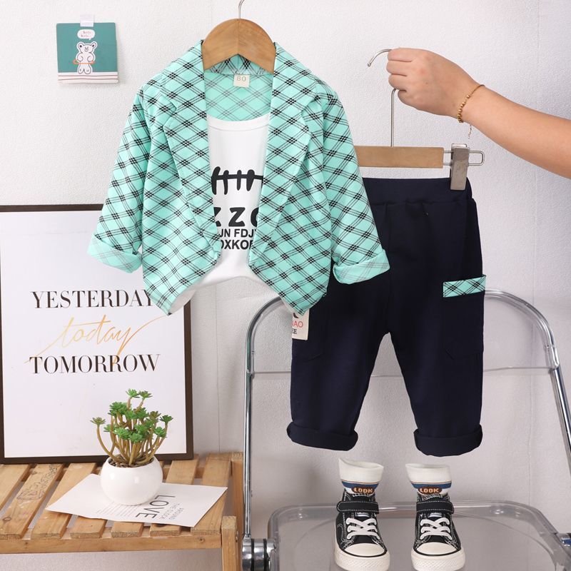 New baby clothing set boys' stylish children's three piece suit handsome suit for 0-5 years old suit+T-shirt+pants