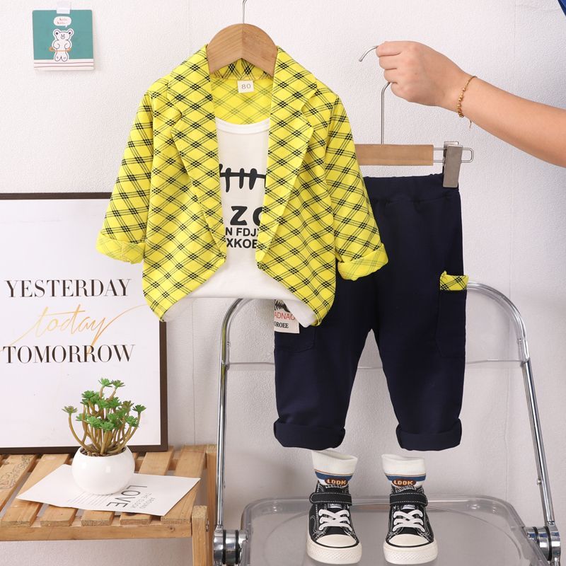 New baby clothing set boys' stylish children's three piece suit handsome suit for 0-5 years old suit+T-shirt+pants
