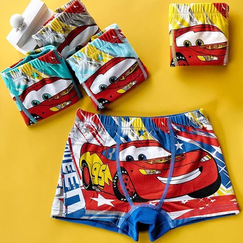 (3-piece set) Children's underwear boys' boxer shorts cartoon little boys' cotton Spider Man car boxer shorts