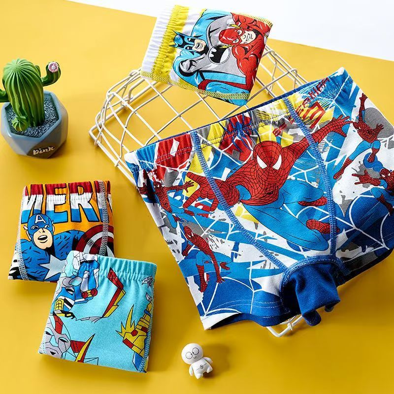 (3-piece set) Children's underwear boys' boxer shorts cartoon little boys' cotton Spider Man car boxer shorts