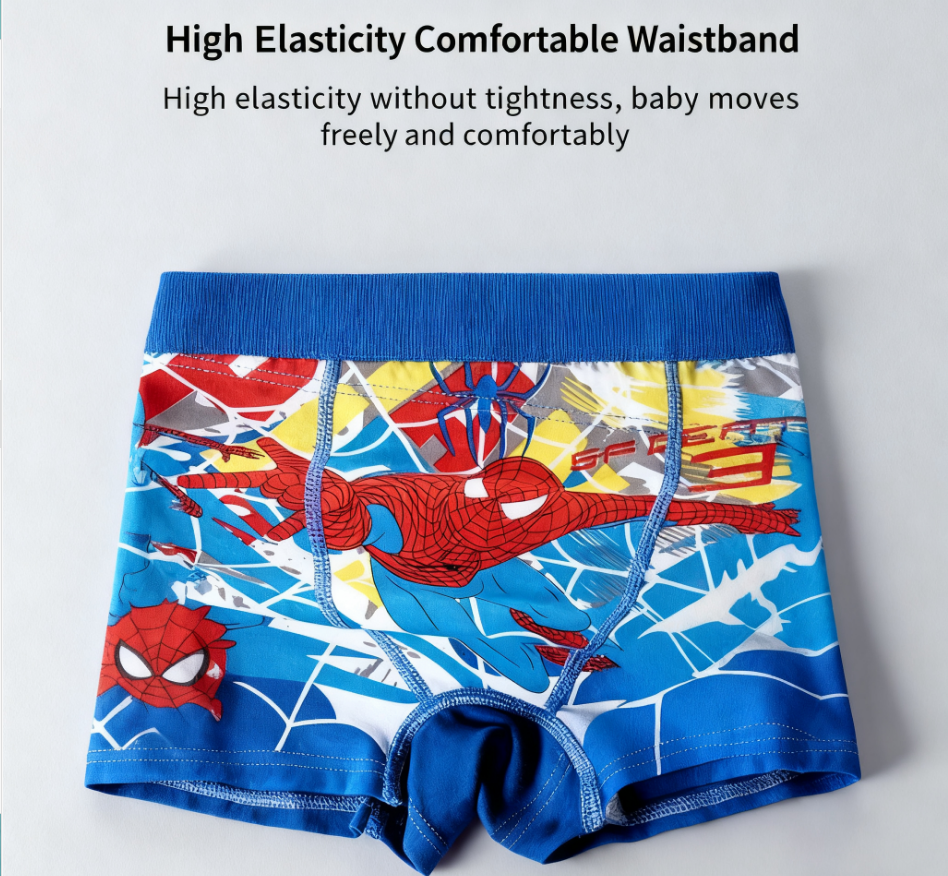 (3-piece set) Children's underwear boys' boxer shorts cartoon little boys' cotton Spider Man car boxer shorts