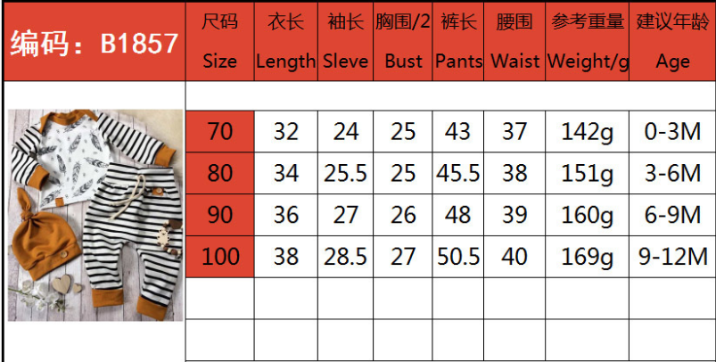 MUQGEW Winter Baby Newborn Baby Boy Girl Clothes Feather T shirt Tops Striped top+pants+hat 3-piece set