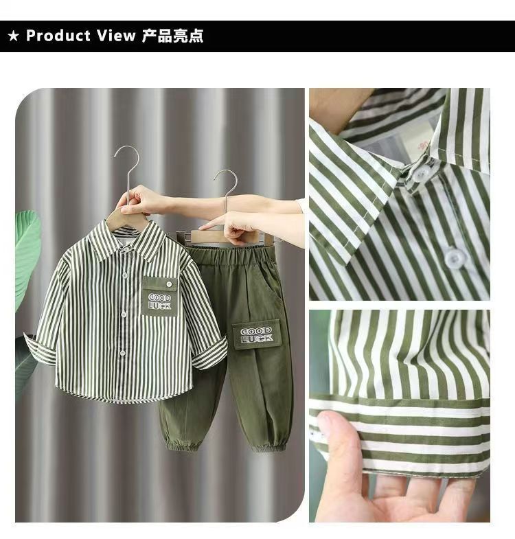 Boys' clothing set new children's stylish striped shirt+pants trendy casual two-piece set