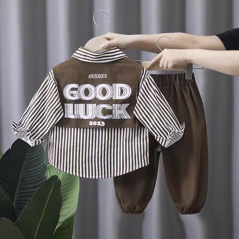 Boys' clothing set new children's stylish striped shirt+pants trendy casual two-piece set