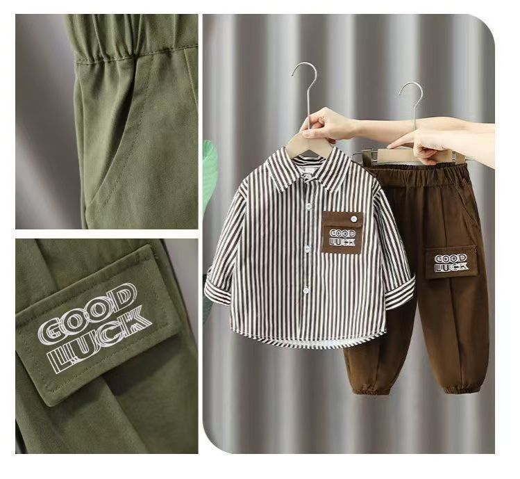 Boys' clothing set new children's stylish striped shirt+pants trendy casual two-piece set