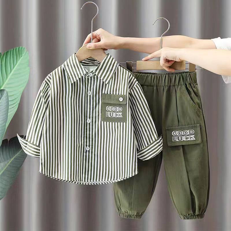 Boys' clothing set new children's stylish striped shirt+pants trendy casual two-piece set