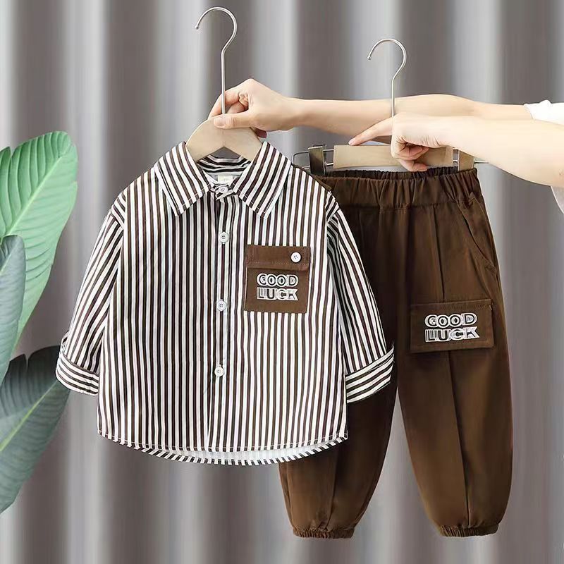 Boys' clothing set new children's stylish striped shirt+pants trendy casual two-piece set
