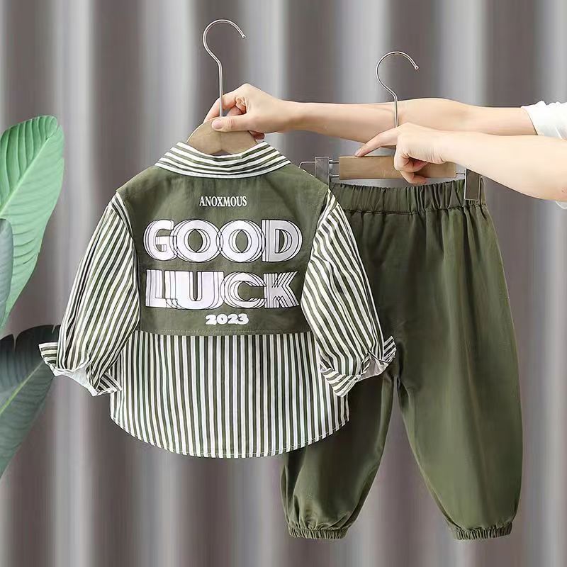 Boys' clothing set new children's stylish striped shirt+pants trendy casual two-piece set
