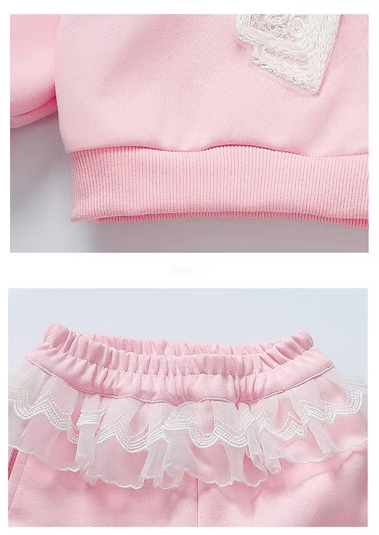 Baby girl's top and pants set new lace and stylish lace hoodie casual girls' sweatpants two-piece set