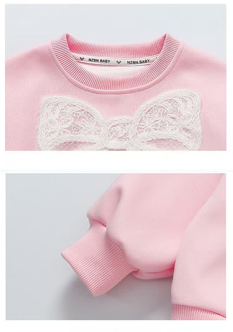 Baby girl's top and pants set new lace and stylish lace hoodie casual girls' sweatpants two-piece set