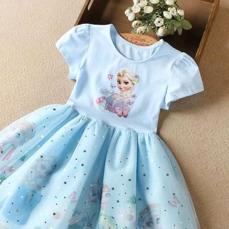 Summer children's clothing girls' dress Elsa princess dress children's short sleeved fluffy skirt Frozen girls' dress