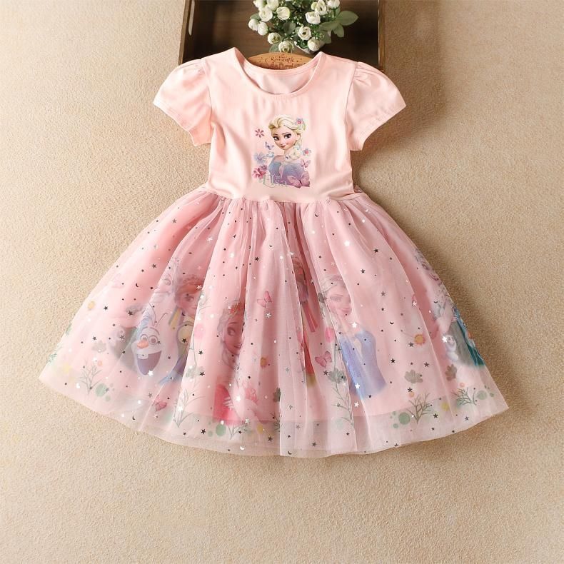 Summer children's clothing girls' dress Elsa princess dress children's short sleeved fluffy skirt Frozen girls' dress