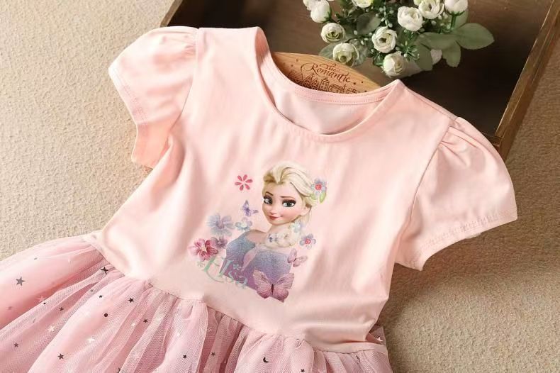Summer children's clothing girls' dress Elsa princess dress children's short sleeved fluffy skirt Frozen girls' dress