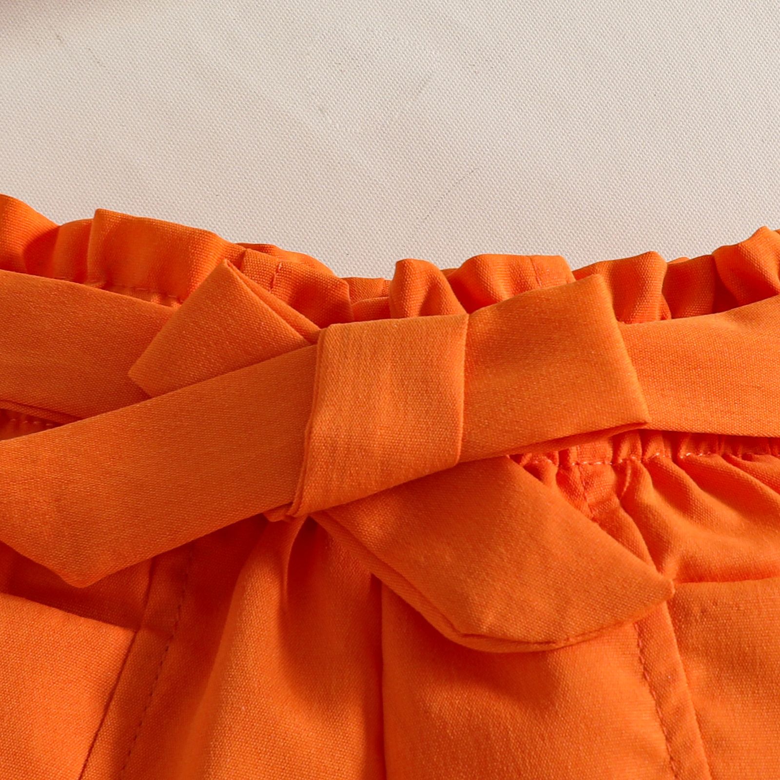 European and American fashion children's clothing girls' pleated edge sleeveless top waist belt fake purse shorts girls' clothing set