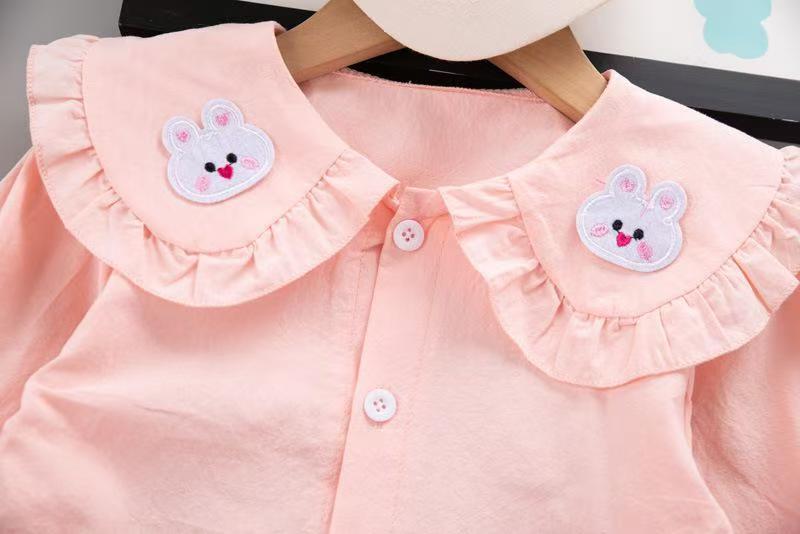 Children's set baby top+overalls new stylish doll collar overalls two-piece set for children and girls aged 0-4