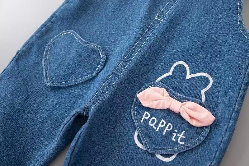 Children's set baby top+overalls new stylish doll collar overalls two-piece set for children and girls aged 0-4