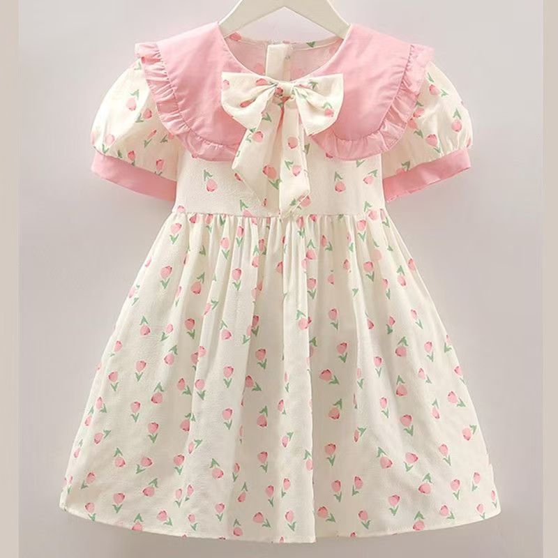 Girls' dress floral princess dress new children's summer dress stylish and cute short sleeved girls' dress