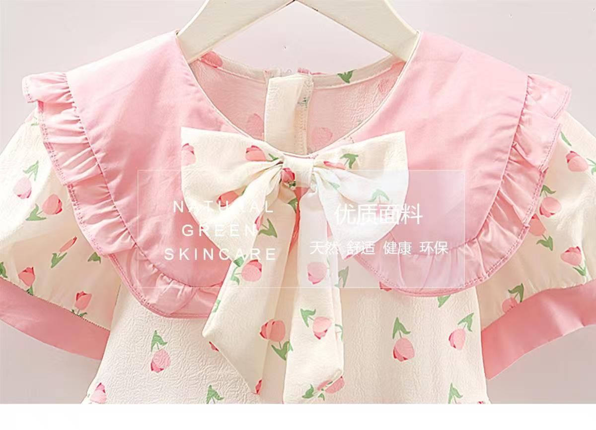 Girls' dress floral princess dress new children's summer dress stylish and cute short sleeved girls' dress