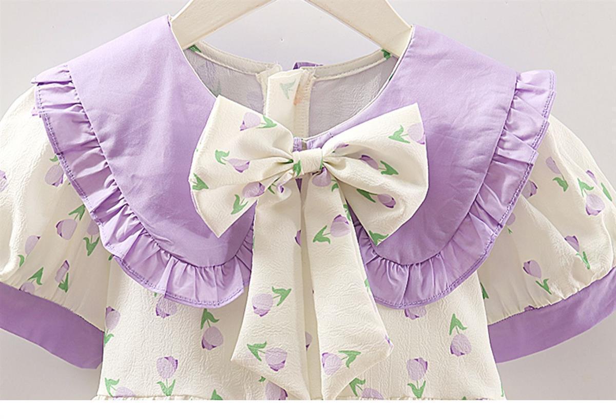 Girls' dress floral princess dress new children's summer dress stylish and cute short sleeved girls' dress