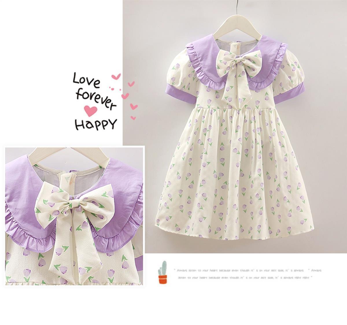Girls' dress floral princess dress new children's summer dress stylish and cute short sleeved girls' dress