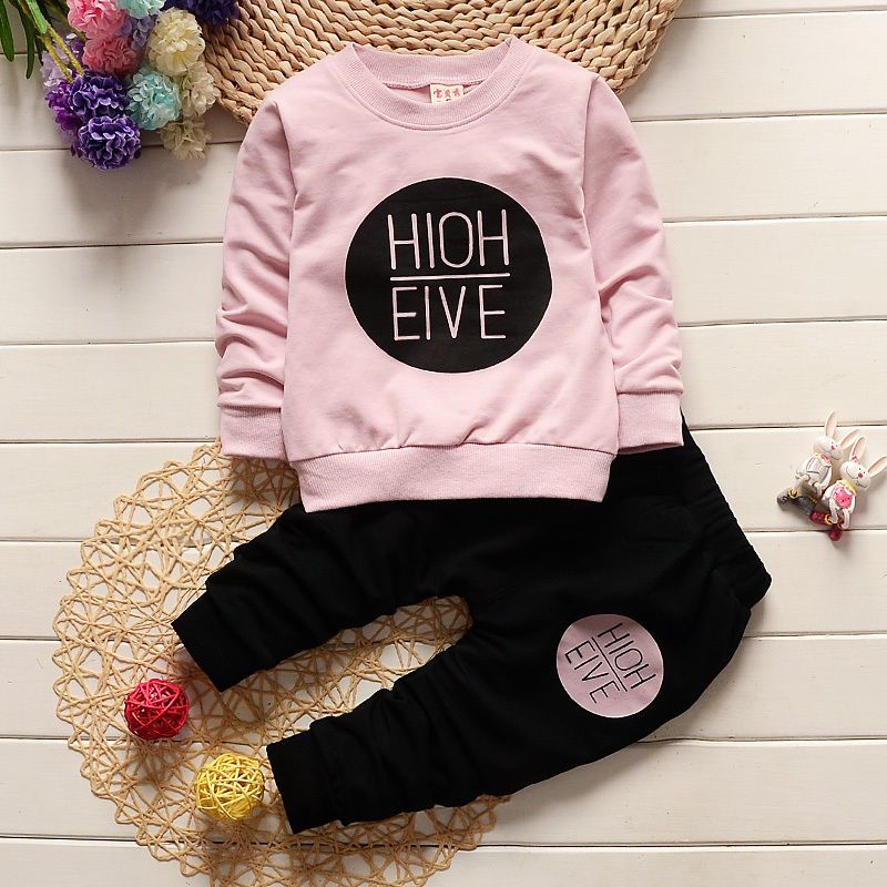 Children Tracksuits For Girls Clothing Set Letter Printed Long Sleeved T-shirt Pants Casual Kids Sport Suits Bebes Jogging Suits