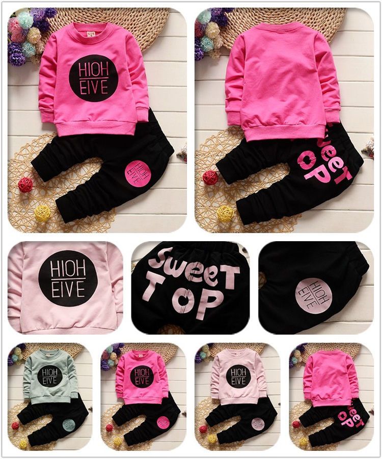 Children Tracksuits For Girls Clothing Set Letter Printed Long Sleeved T-shirt Pants Casual Kids Sport Suits Bebes Jogging Suits