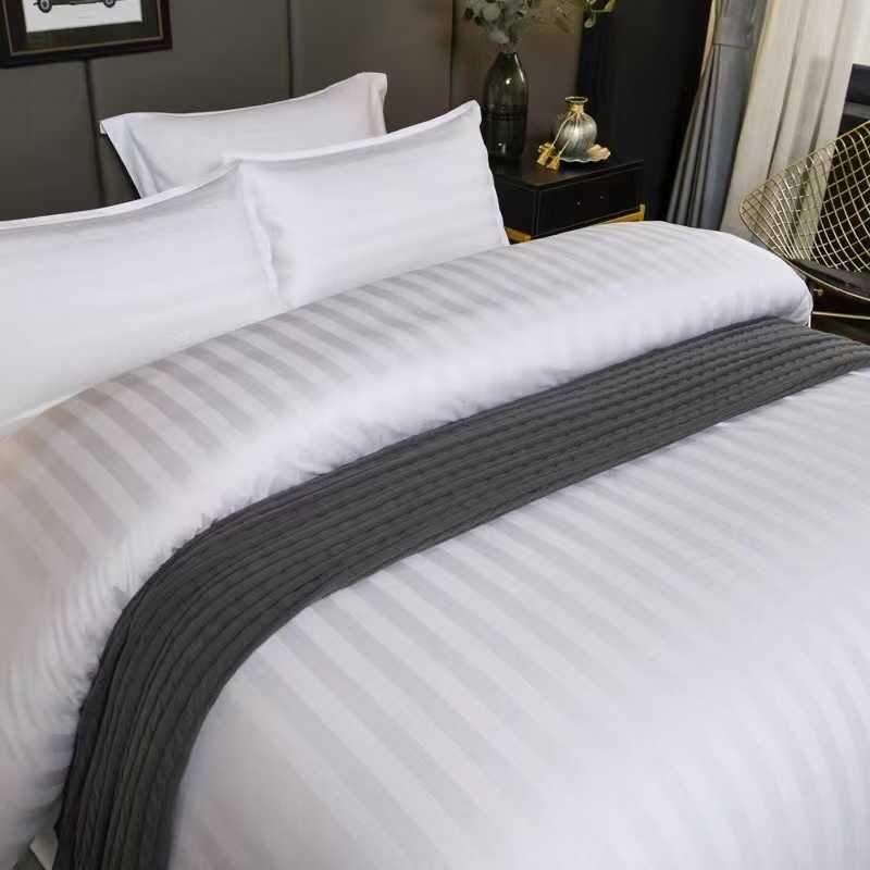 6*6 5-Star Hotel Quality 100% Cotton Duvet Cover Set White Stripe Plain Dyed Woven Fitted Bed Sheet