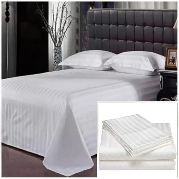 4Pcs of 6*7 Luxury 100% Cotton Egyptian white Stripped Soft Bedsheets Set (2pillowcases and 2pc bedsheets ) Bedding Set
