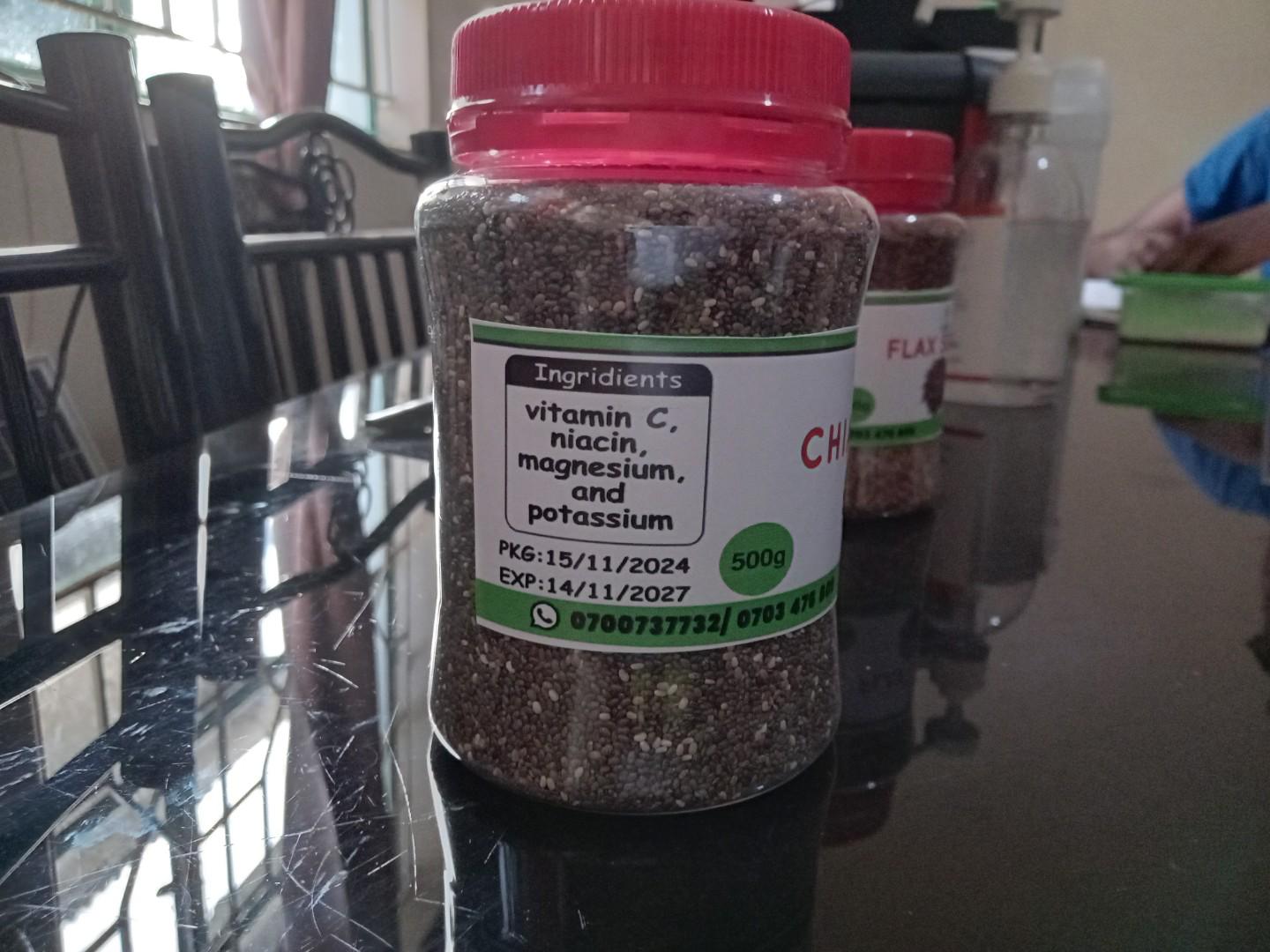 CHIA SEEDS 500G. Chia seeds are tiny, nutrient-dense seeds from the Salvia hispanica plant. Rich in omega-3 fatty acids, fiber, protein, and antioxidants, they absorb water and form a gel-like consist