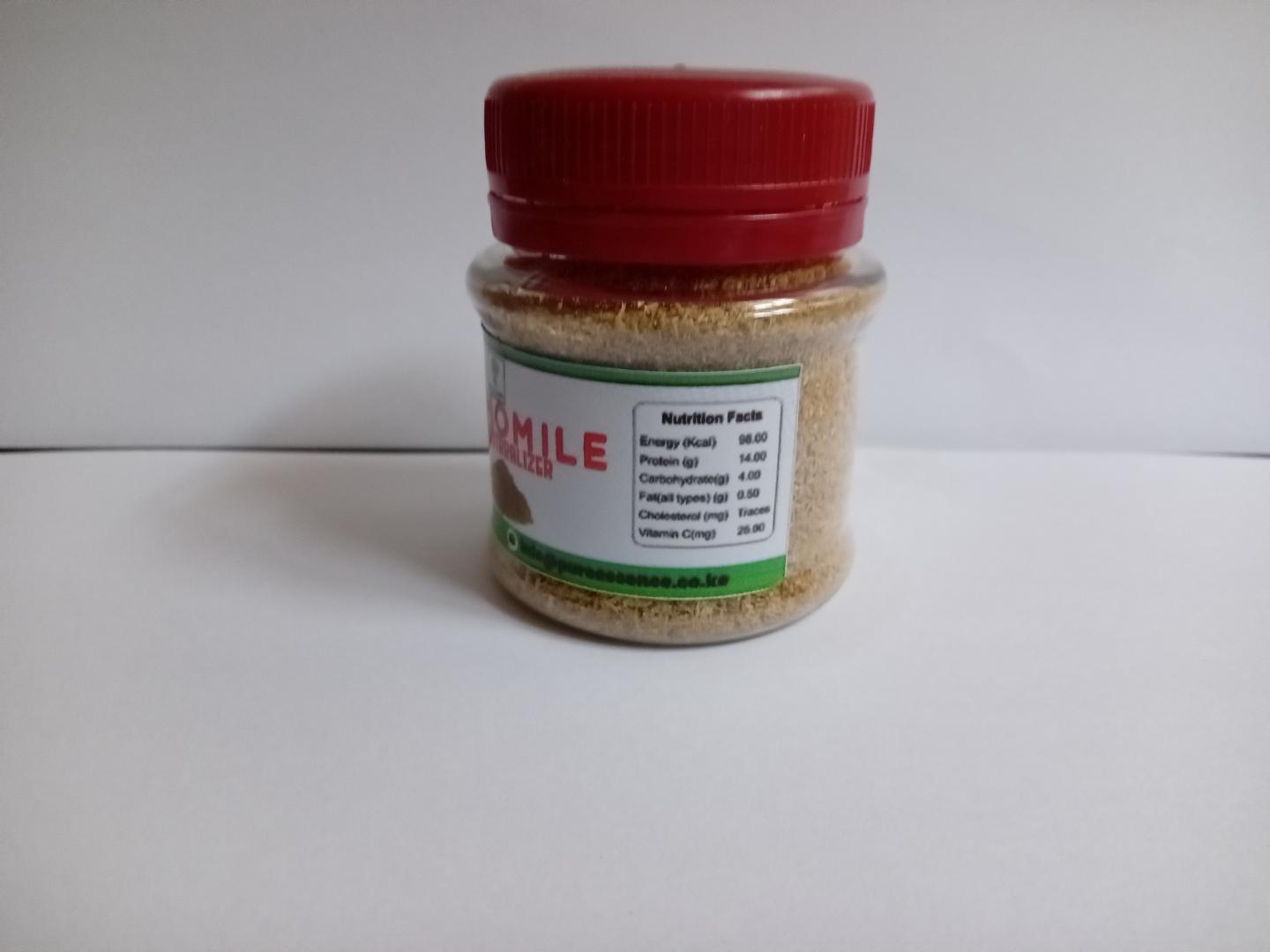CHAMOMILE POWDER Chamomile powder is a versatile ingredient derived from dried chamomile flowers, known for its calming properties. It's perfect for baking, cooking, and DIY skin care, offering benefi