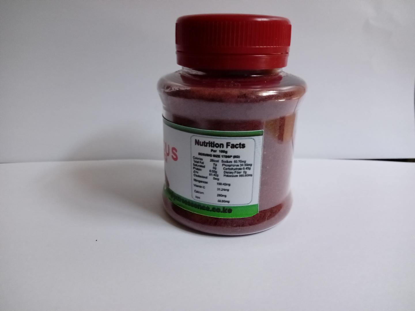HIBISCUS TEA POWDER/ ROSEL is a flowering plant known for its vibrant blooms and is often used to make herbal teas. Its health benefits include lowering blood pressure, improving cholesterol levels