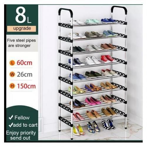 TC HEAVY DUTY 8/7 Layer Shoe Rack. Material PP And Stainless Steel Size 60*26*150 Cm Easy To Assemble And Disassemble