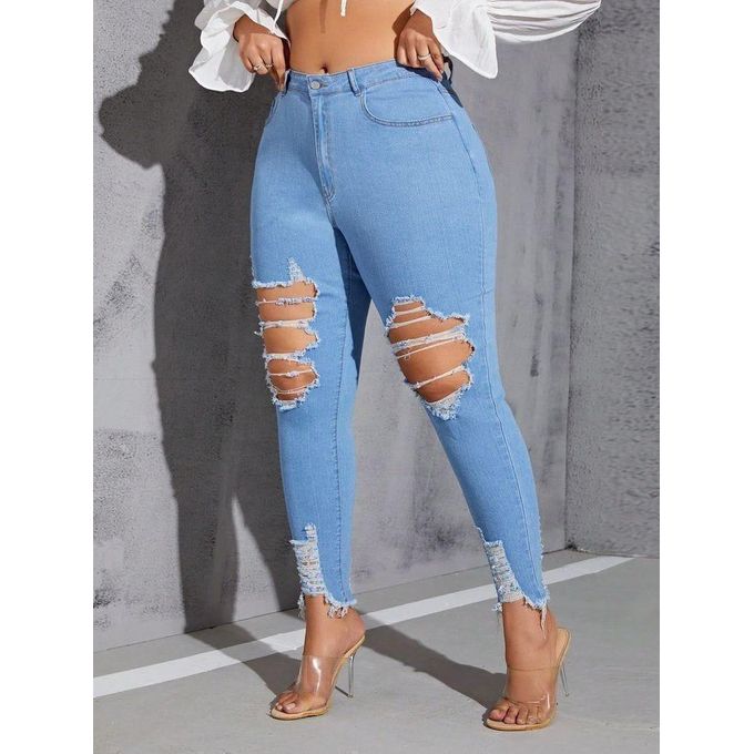 Rugged Elegant And Fashionable Ladies Denim Skinny Jeans Trouser Pants- Blue
