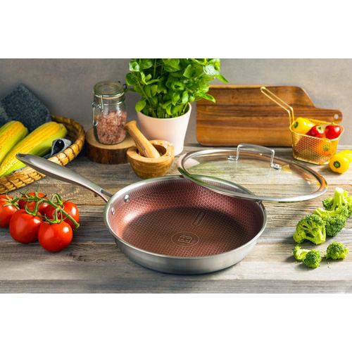 EDENBERG 26cm S. Steel Frying Pan with Lid.Ideal for cooking a variety of dishes, from steaks and pancakes to stir-fries.

* Stainless Steel Construction: Durable and heat-resistant material for long-