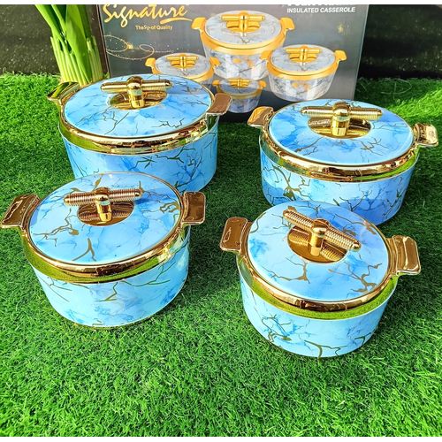 Signature Pearl Platina 4Pcs Premium Insulated Hot Pot Set – Elegant Marble Design. a marble-inspired glossy finish and gold-accented handles, this set brings a touch of sophistication and class