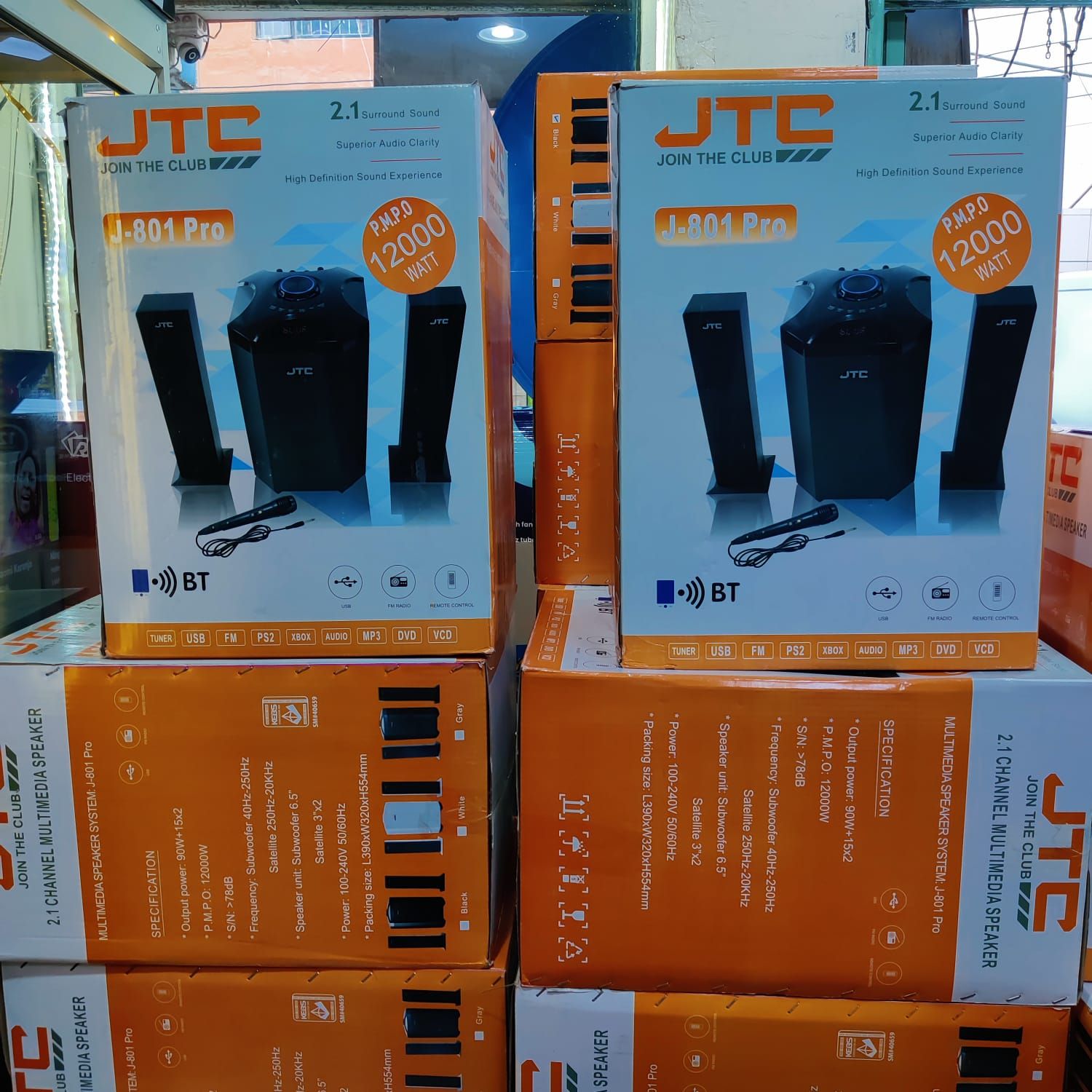 JTC WOOFER Pro 2.1CH Speaker System 12000W Amazing Sound Super Bass USB/SD Card Bluetooth FM Radio/Microphone