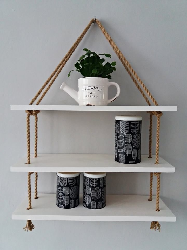 DESINGERS WALL FLOATING SHELF WITH ROPE♦️ 60CM OR 2FT LONG♦️ WOODEN