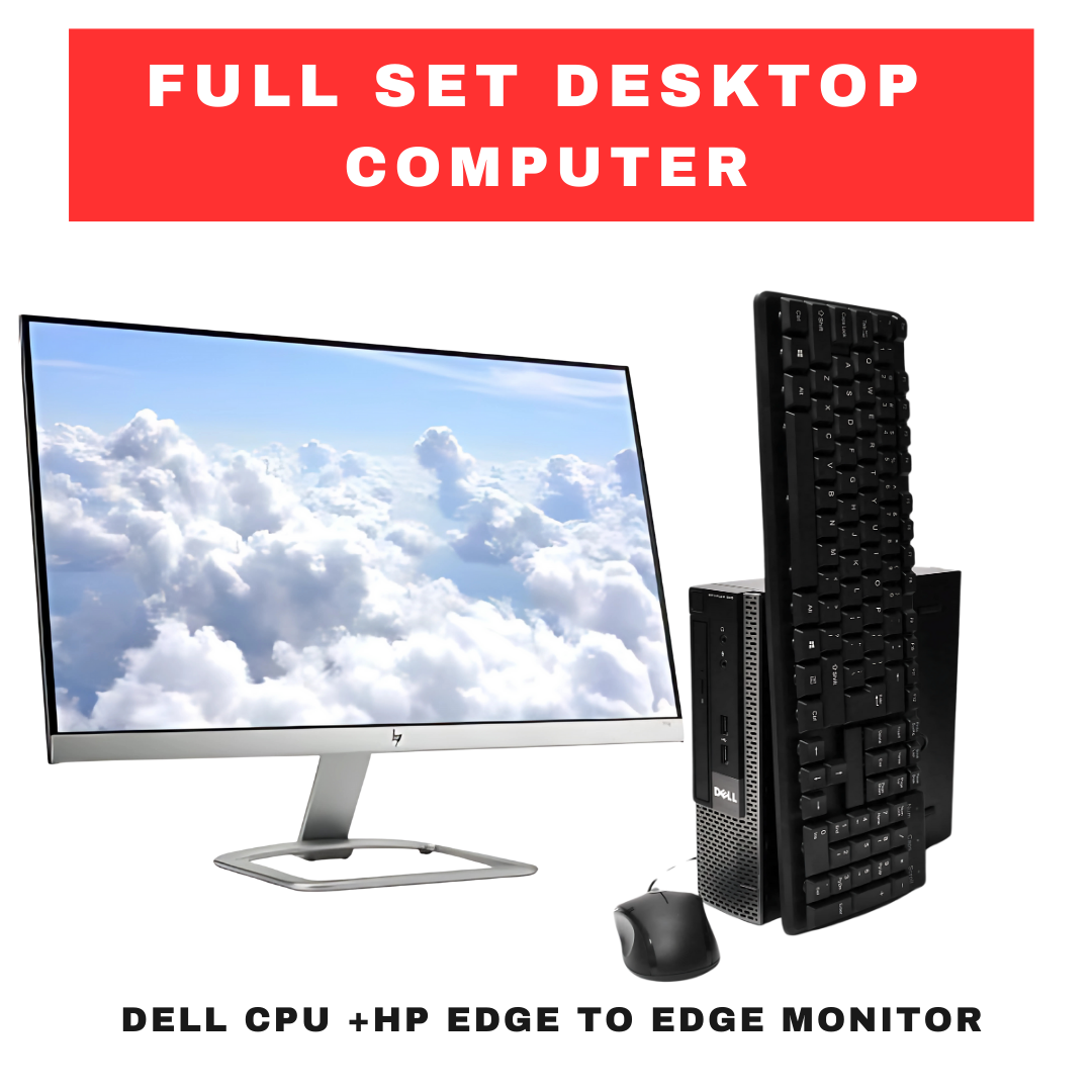 Complete Desktop, HP 23" Frameless Monitor + Dell Optiplex Mini CPU | Intel i5 | 500GB HDD | 2.70 GHz Refurbished Desktop Computer + Wifi Adapter