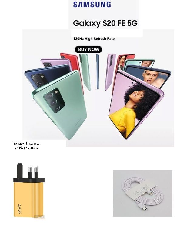 Galaxy S20 FE, 6GB +128GB, Dual Sim,6.5-inch FHD+ Dynamic AMOLED 2X Infinity-O Display, 120Hz, HDR10+,Li-Po 4500 mAh Battery ,Unlocked + FREE 45WTT  SUPER FAST CHARGER