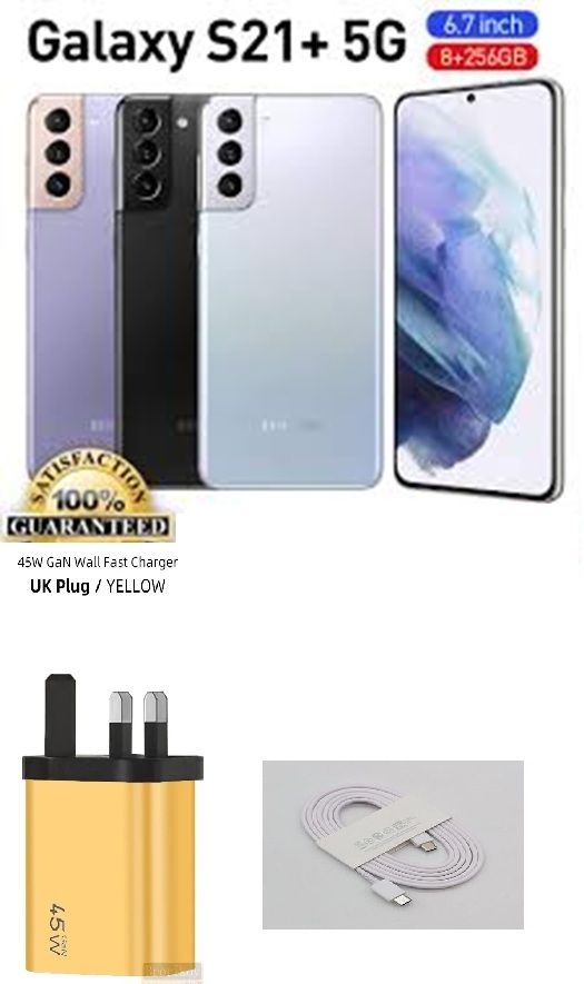 Galaxy s21+ (Plus) 5G ,256GB ROM ,8GB RAM 5G, 6.7"  AMOLED Display 64MP Triple Camera 10MP Selfie Camera  Android 11, 4800mAh ,Excellent Condition (SPOTLESS),Sim Ejector Pin + FREE 45WTTS FAST CHARGER