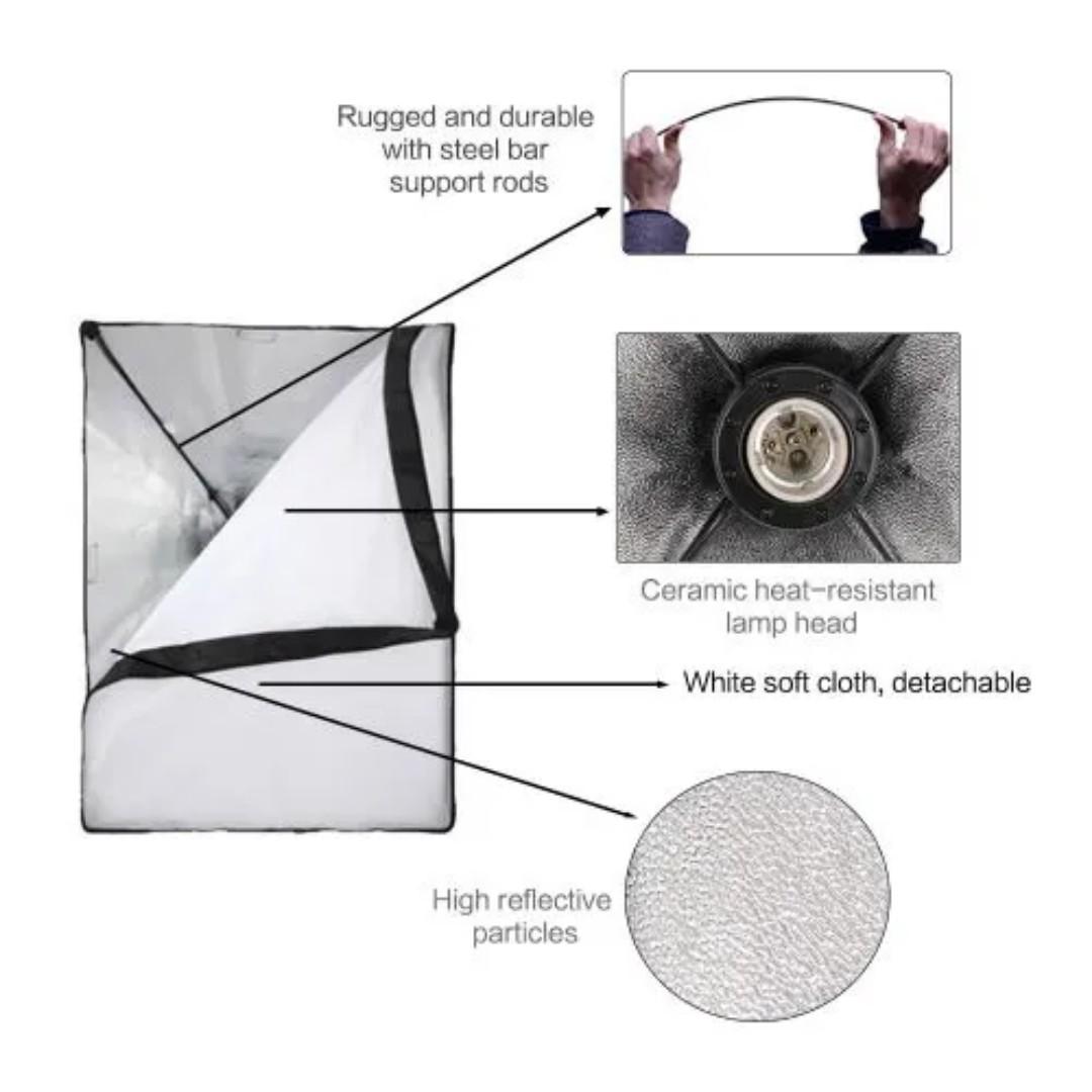 E27 50x70cm Softbox With Lamp Holder Socket and Soft Cloth Diffuser for Studio Photography