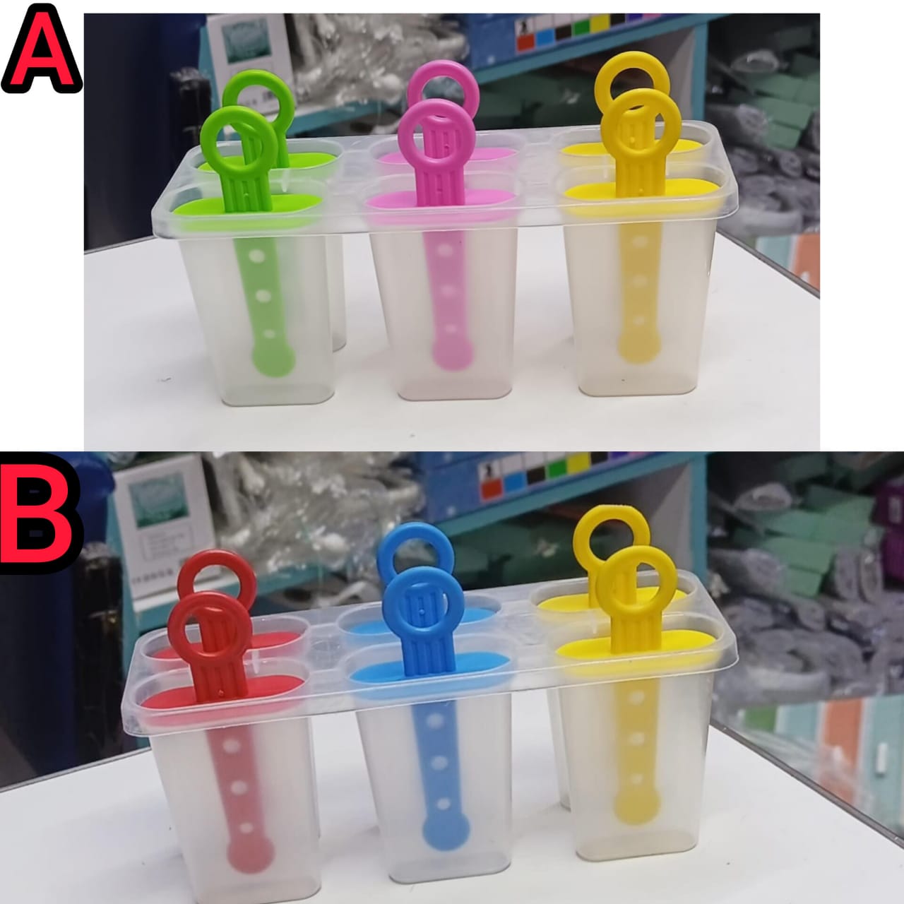 Reusable 6 Slot Set Ice Cream Mold Popsicle Maker Box.Create treats using juices, purees, yogurt, fruit and ice cream.
Suitable for treats around the home, in the kitchen, garden parties. Assorted col