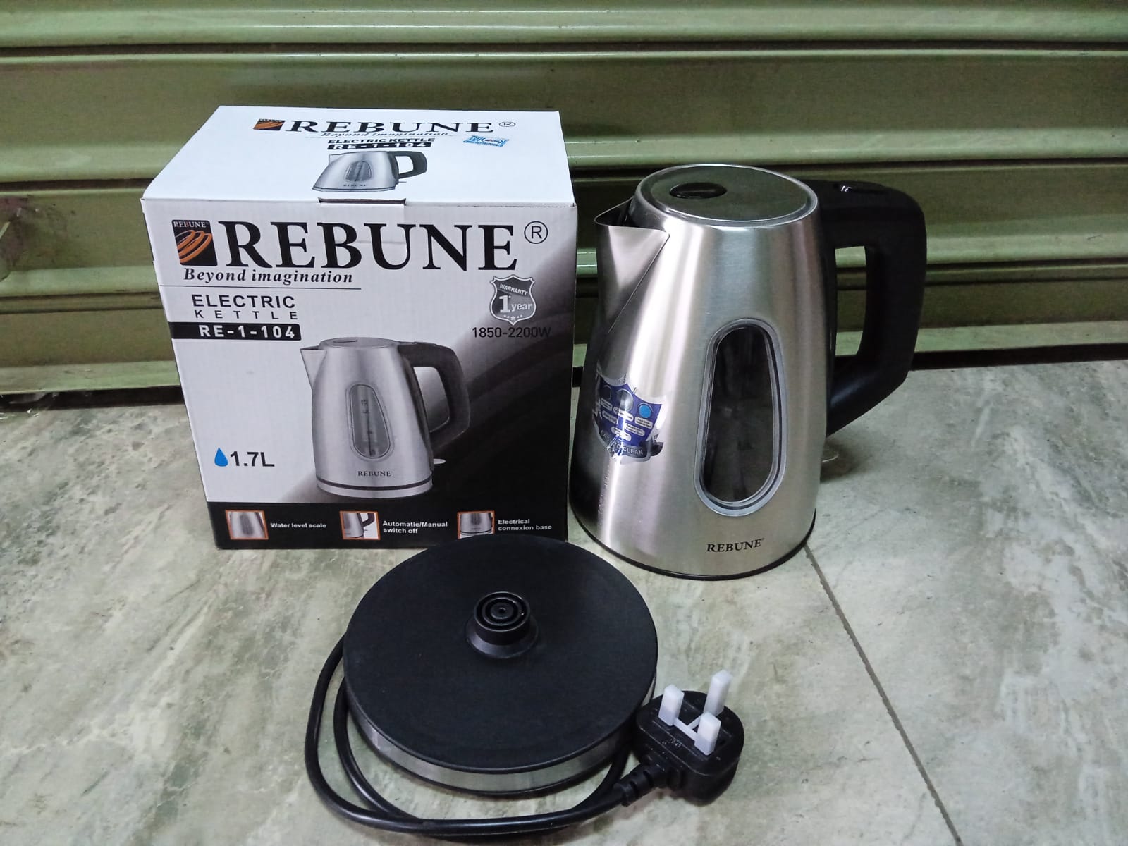 Rebune 1.7 litres metallic electric kettle with plastic handle,Tea Kettle Electric & Hot Water Kettle, 1500W Fast Boil with LED Light, Auto Shut-Off and Boil-Dry Protection